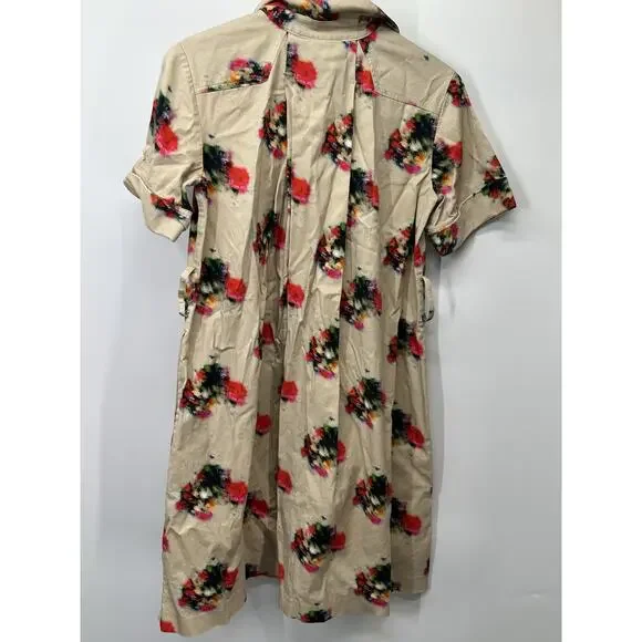 ADAM LIPPES Shirtdress Women 4 Tan Blurry Floral Print Collared Button Front - Picture 5 of 7